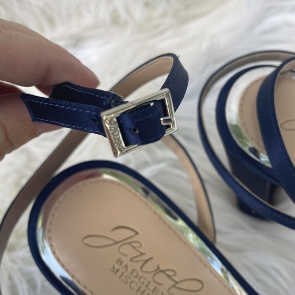 Jewel Badgley Mischka Women's Aura Embellished Heels In Navy Satin Size 7 - Picture 5 of 14